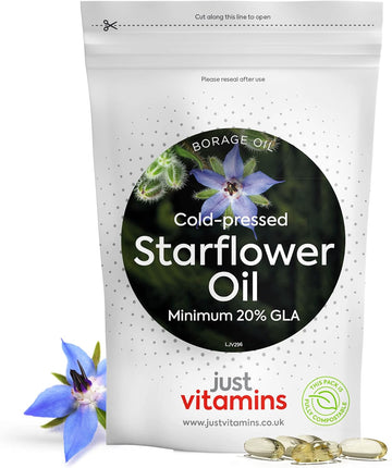 Starflower Oil Capsules 1000mg/Borage Oil x90 Soft Gels, Cold Pressed High Strength GLA with Vitamin E - 3 Month Supply - x2 The GLA Level of Evening Primrose Oil Capsules - UK Made Supplements