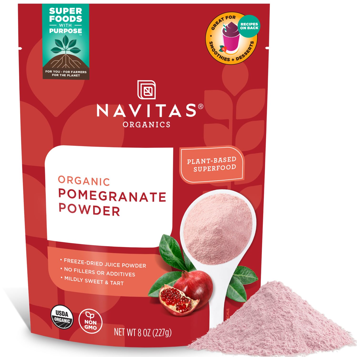 Navitas Organics Pomegranate Powder, 8Oz. Bag, 45 Servings — Organic, Non-Gmo, Freeze-Dried, Gluten-Free