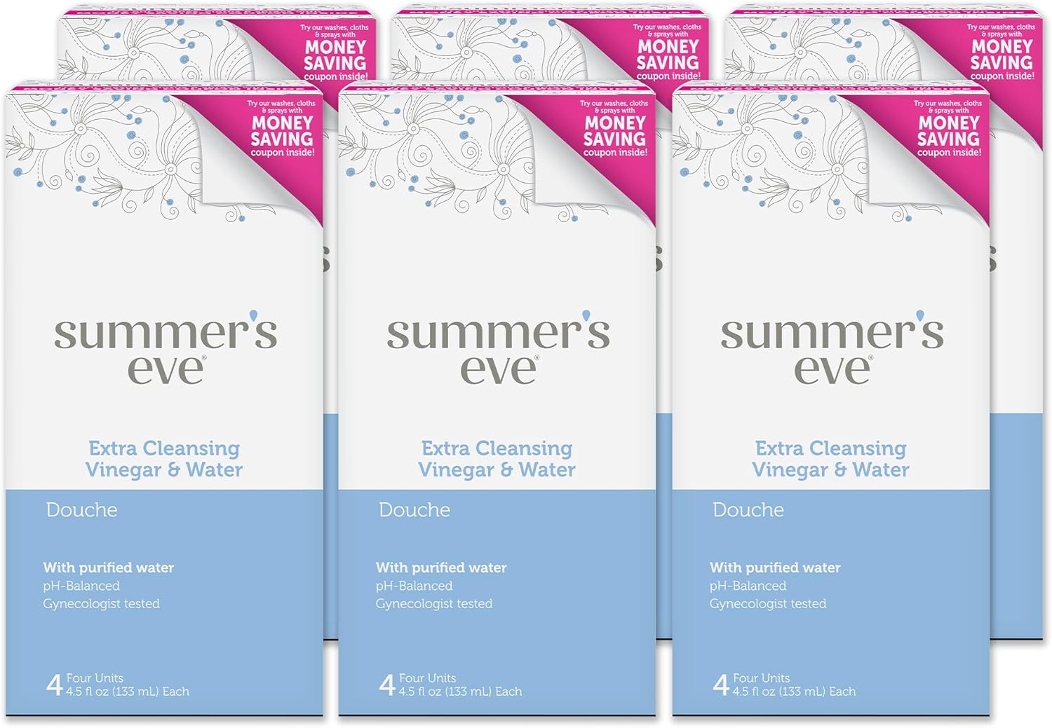 Summer'S Eve Douche, Extra Cleansing Vinegar & Water, Vaginal Douche For Women, 4 Units, 4.5 Oz Each, 6 Pack