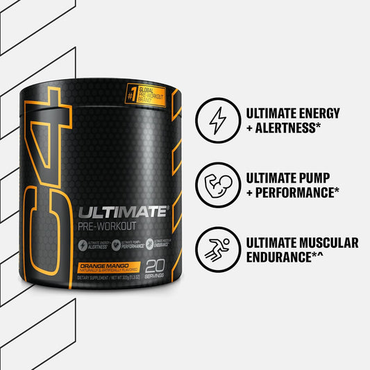 Cellucor C4 Ultimate Pre Workout Powder Orange Mango - Sugar Free Preworkout Energy Supplement For Men & Women - 300Mg Caffeine + 3.2G Beta Alanine + 2 Patented Creatines - 20 Servings