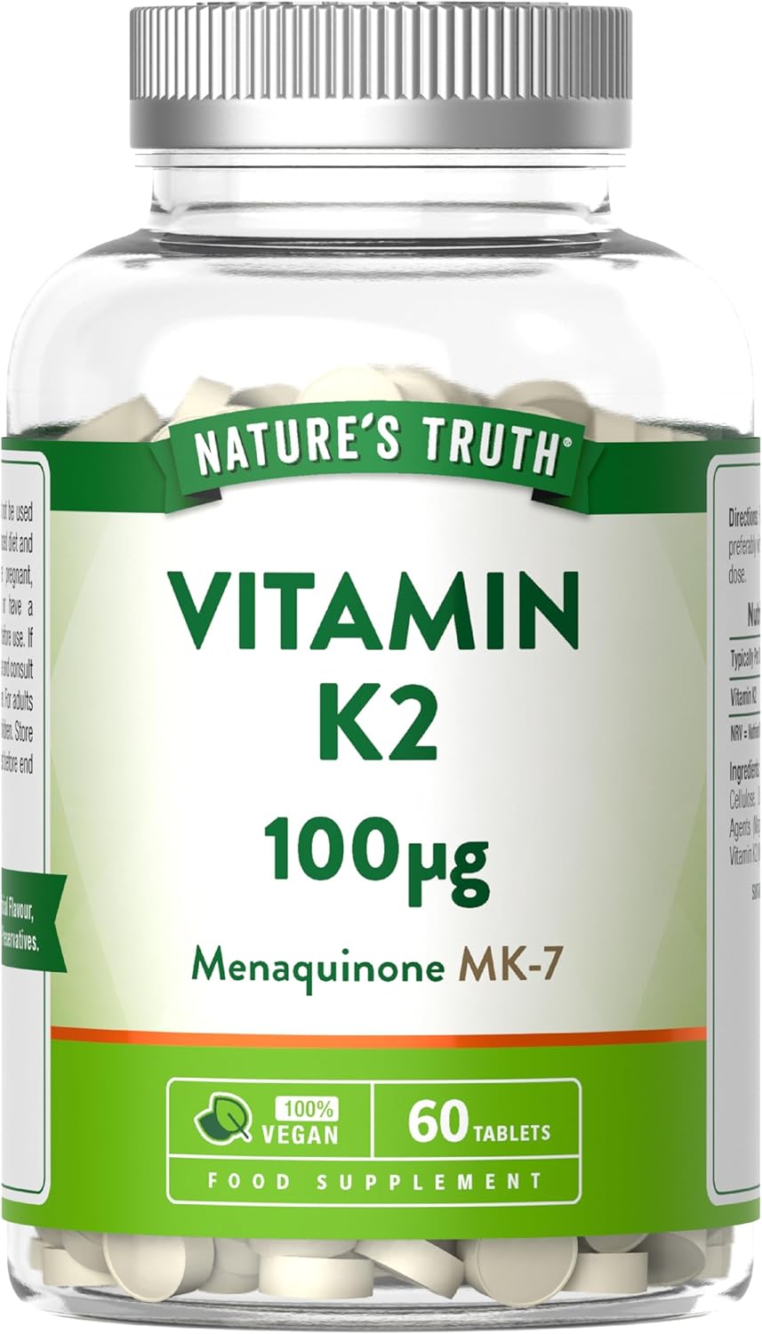 Vitamin K2 Mk-7 100Ug | 60 Vegan Tablets | High Strength Menaquinone Mk-7 | Nature'S Truth