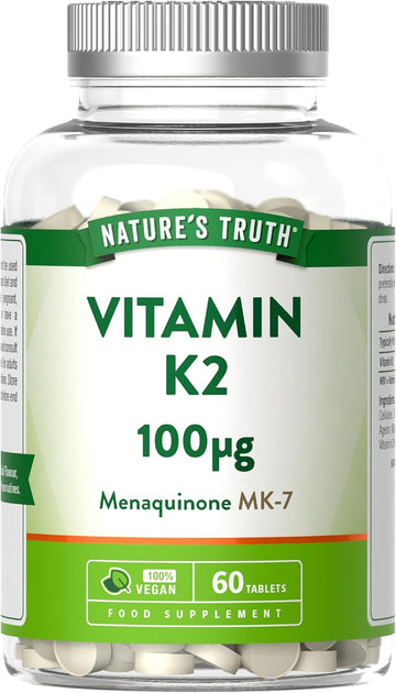 Vitamin K2 Mk-7 100Ug | 60 Vegan Tablets | High Strength Menaquinone Mk-7 | Nature'S Truth