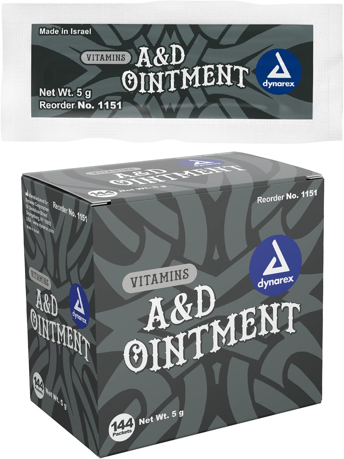 Dynarex Vitamins A&D Ointment Without Lanolin - Vitamin A And D Ointment Protectant For Minor Cuts, Burns, Diaper Rash & Dry Skin - 1 Box - 144 Packets/Box - 5G Packets (Packaging May Differ)