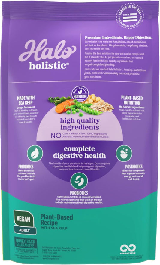 Halo Holistic Plant-Based Recipe With Kelp, Complete Digestive Health, Vegan Dry Dog Food Bag, Adult Formula, 21-Lb Bag