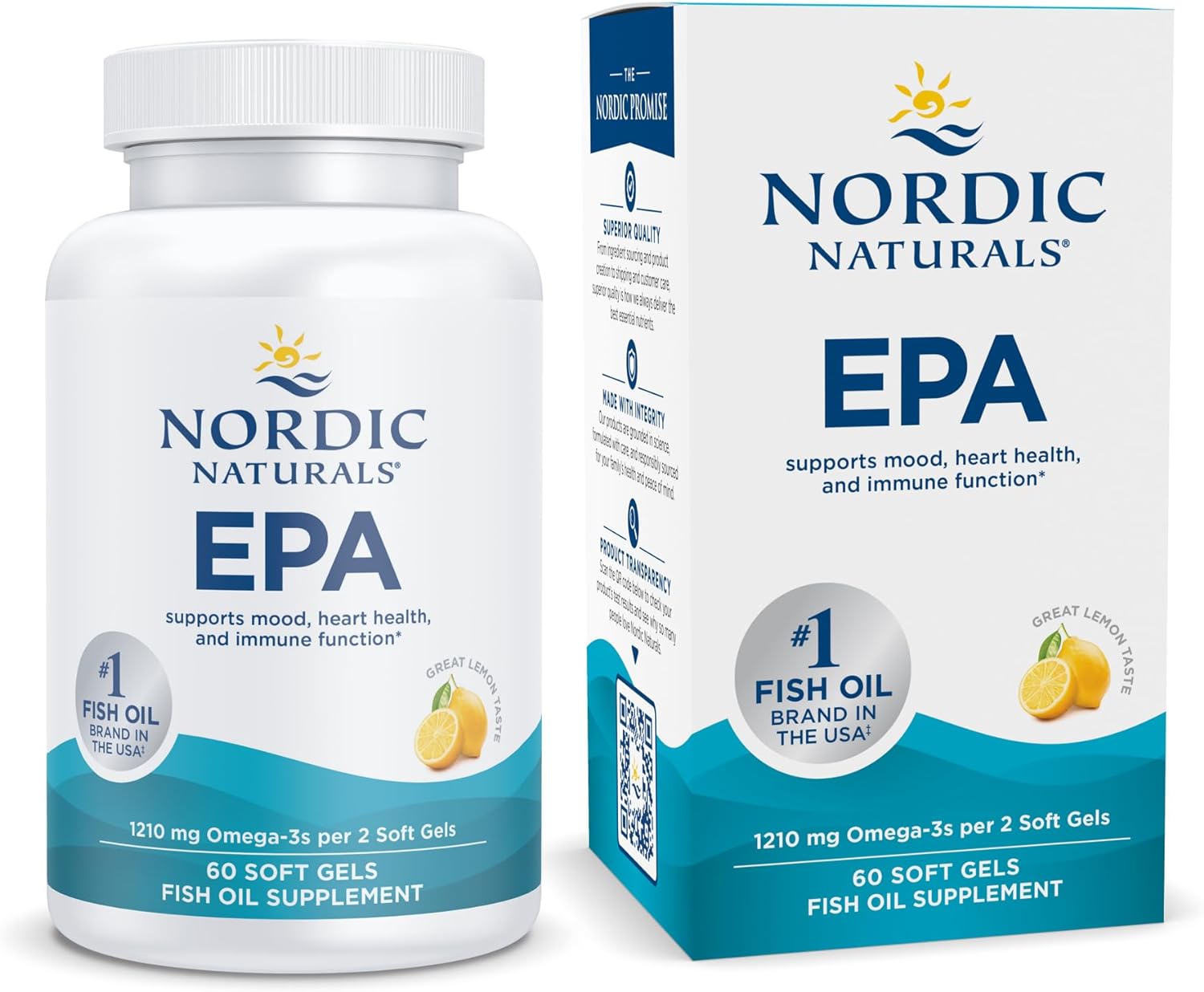 Nordic Naturals EPA, Lemon - 60 Soft Gels - 1210 mg Omega-3 - High-Intensity EPA Formula for Positive Mood, Heart Health & Healthy Immunity - 30 Servings