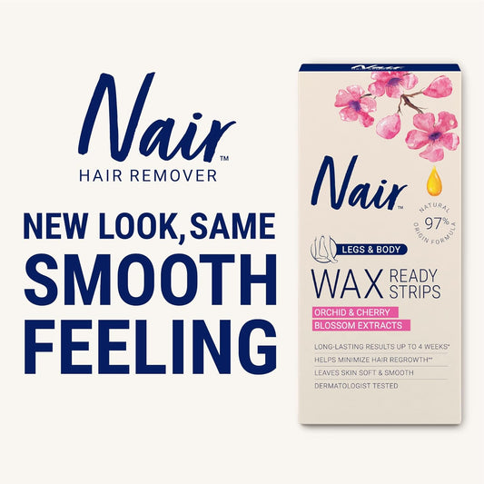 Nair Hair Remover Wax Ready Strips For Legs & Body, No Mess Waxing Kit For Hair Removal, 3-Pack Wax Strips, 40Ct Each Wax Kit