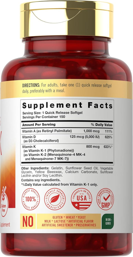 Carlyle Vitamin Adk | 150 Softgels | Non-Gmo, Gluten Free Dietary Supplement