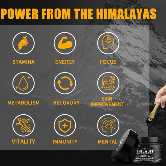 Pure Himalayan Shilajit Resin For Men Women: Natural Organic Shilajit Supplement 600Mg Rich In 85+ Trace Minerals 75%+ Fulvic Acid For Energy Immunity Focus Support 50 Servings