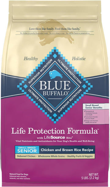 Blue Buffalo Life Protection Formula Natural Senior Small Breed Dry Dog Food, Chicken and Brown Rice 5-lb Trial Size Bag