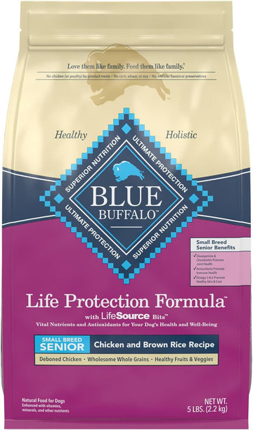 Blue Buffalo Life Protection Formula Small Breed Senior Dry Dog Food, Supports Joint Health And Immunity, Made With Natural Ingredients, Chicken & Brown Rice Recipe, 5-Lb. Bag