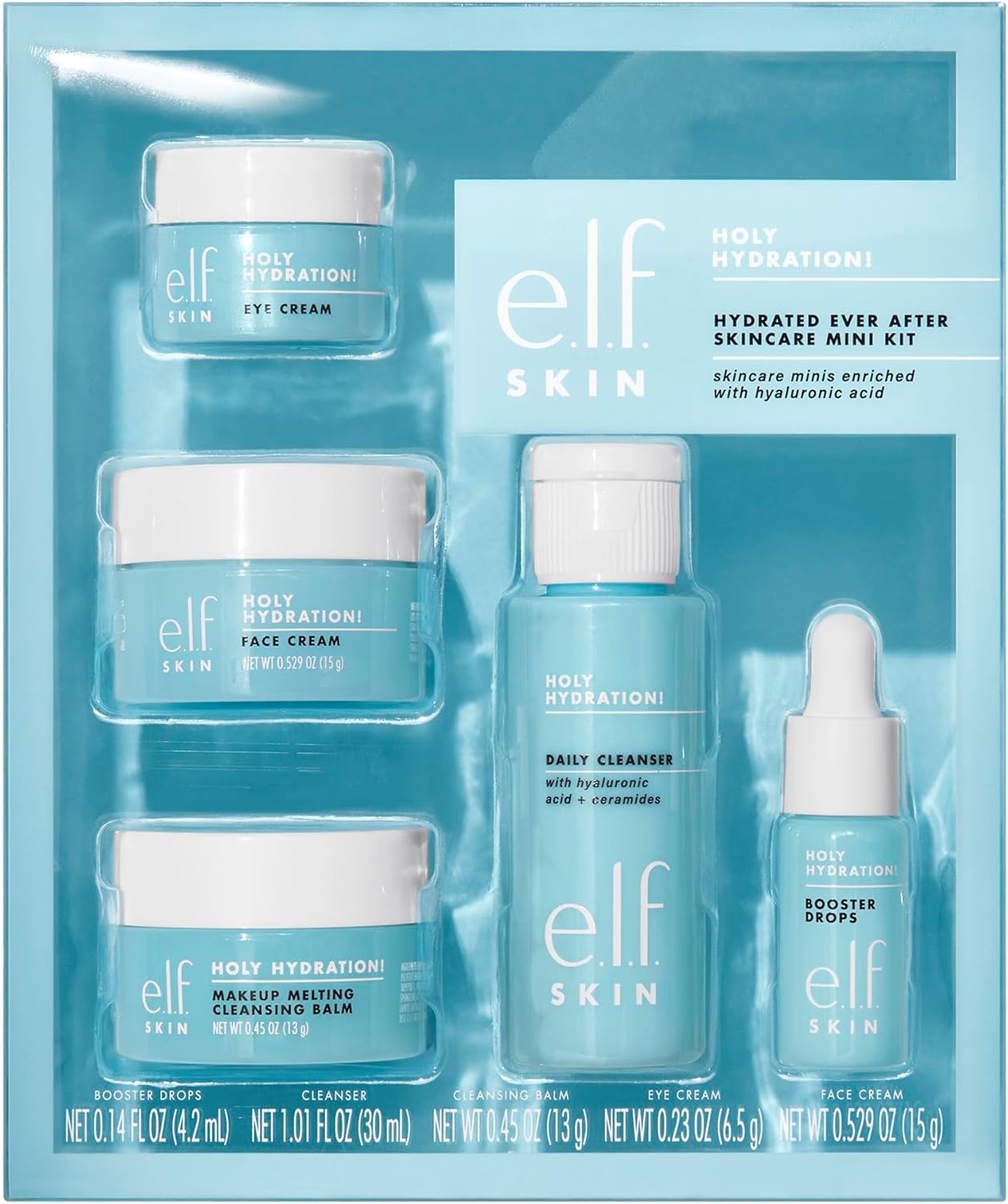E.L.F. Skin Hydrated Ever After Skincare Mini Kit, Cleanser, Makeup Remover, Moisturiser & Eye Cream For Hydrating Skin, Airplane-Friendly Sizes