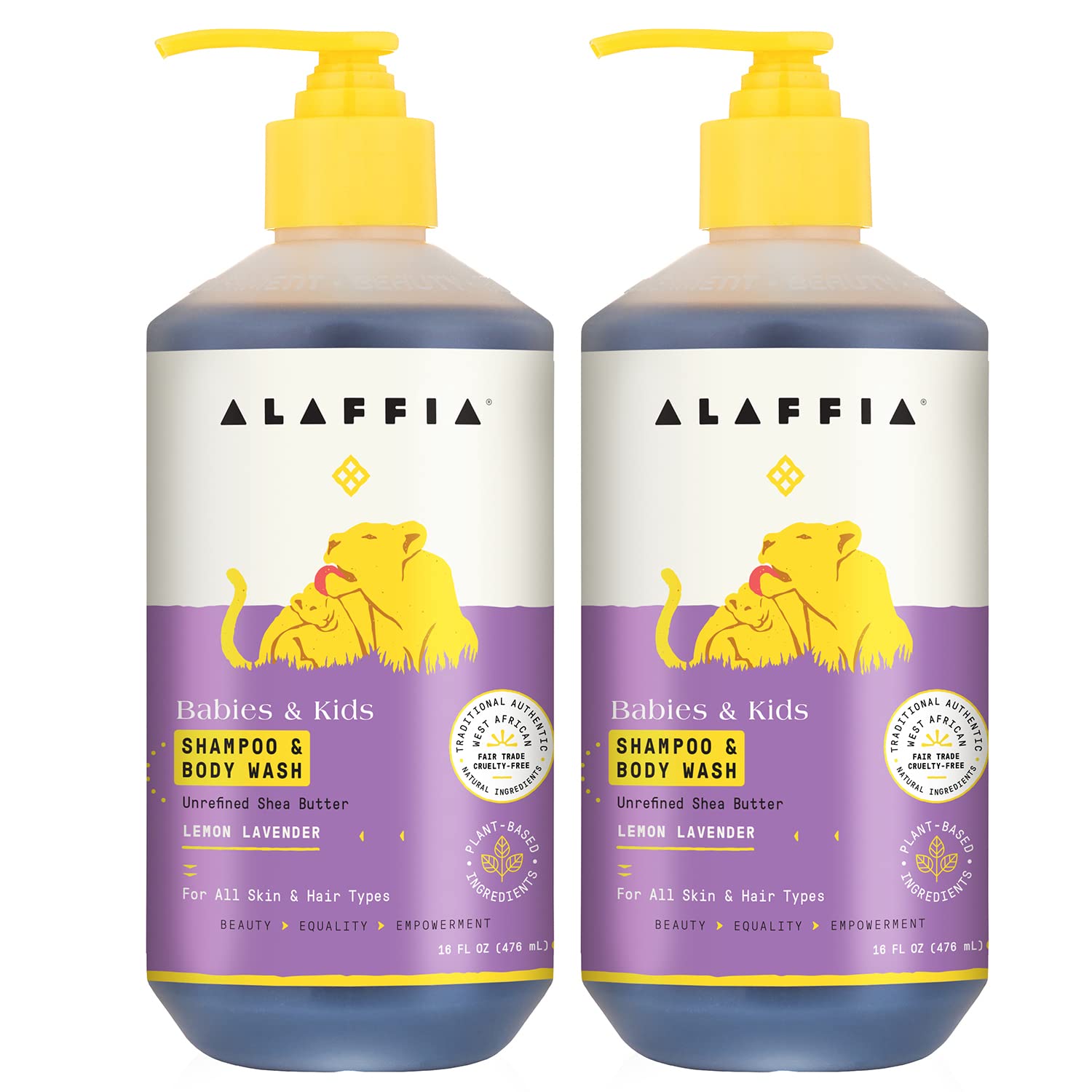 Alaffia Babies And Kids Shampoo And Body Wash, Gentle And Calming Support For Soft Hair And Skin With Shea Butter, Neem, And Coconut Oil, Fair Trade, Lemon Lavender