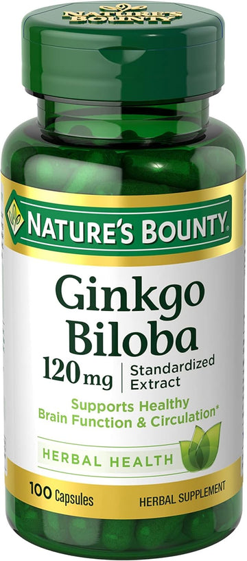 Nature'S Bounty Ginkgo Biloba Capsules 120Mg, Memory Support Supplement, Supports Brain Function And Mental Alertness, 100 Capsules