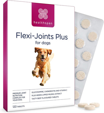 healthspan Flexi-Joints Plus For Dogs (120 Tablets) | 500mg Pure Glucosamine HCI Providing 40% More Glucosamine Than The Standard 2KCI Form | With Chondroitin | Beef Flavour