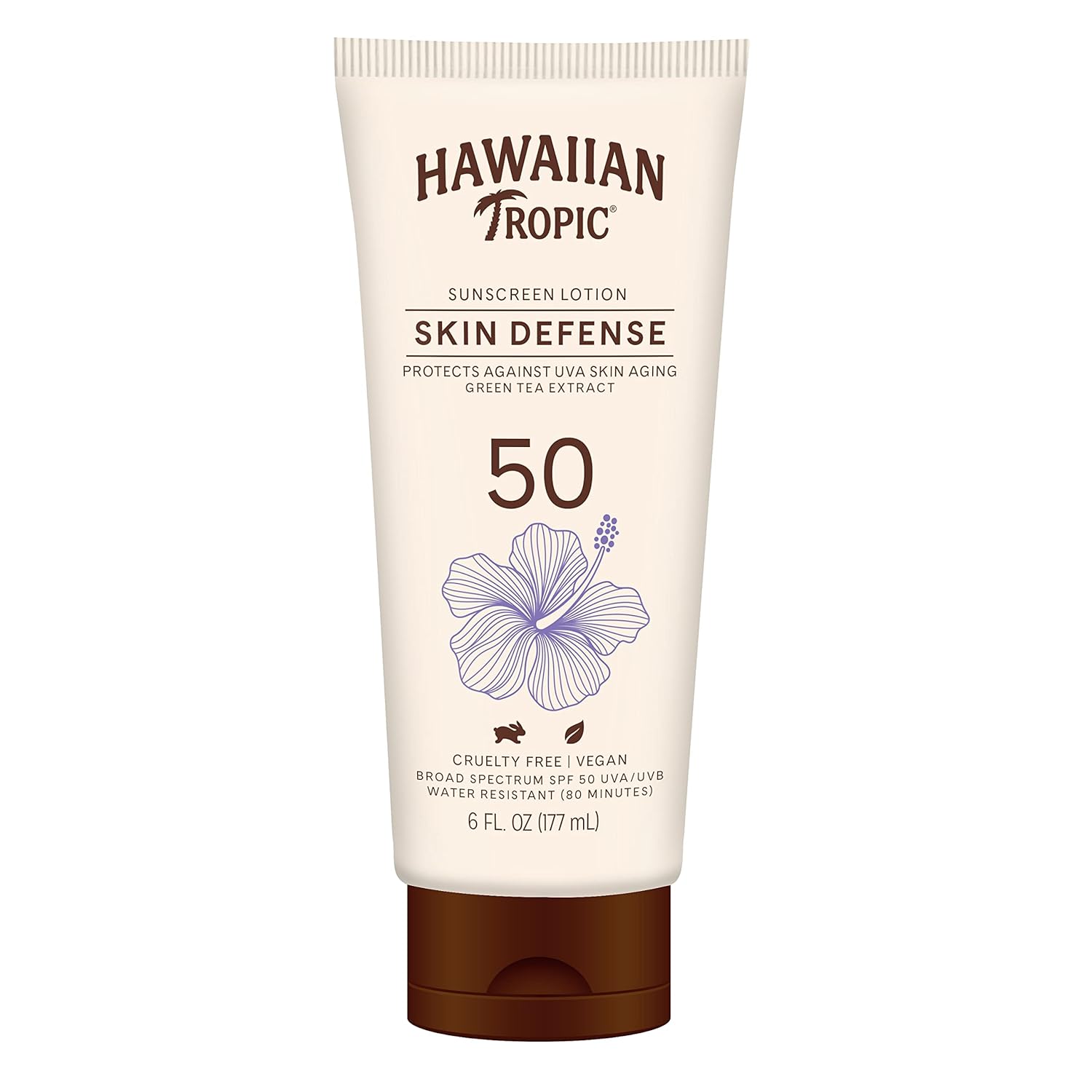 Hawaiian Tropic Skin Defense Sunscreen Lotion Spf 50, 6Oz | Spf 50 Sunscreen Lotion With Green Tea Extract, Sunscreen Body Lotion, Oxybenzone Free Sunscreen, 6Oz