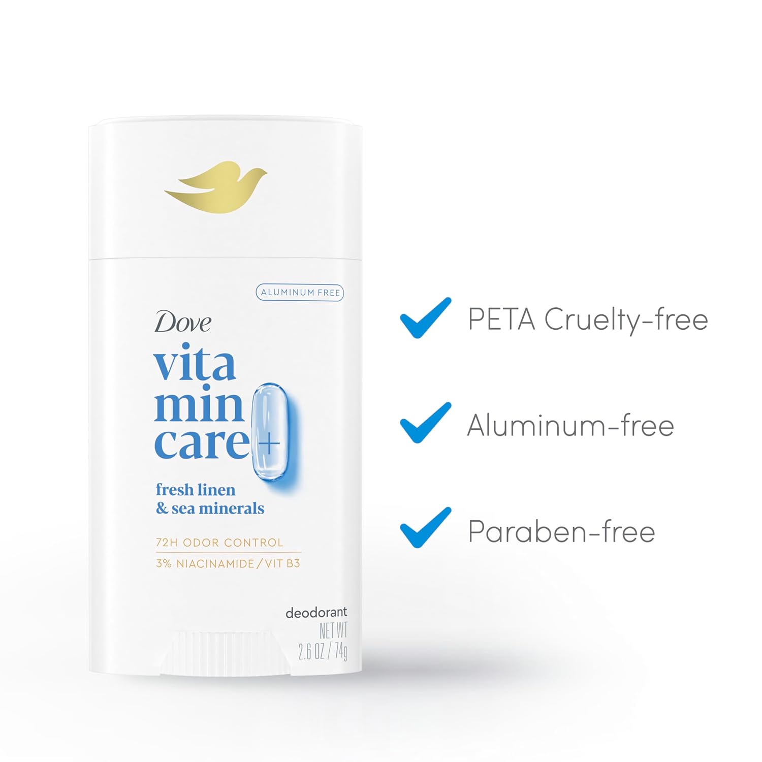 Dove Vitamincare+ Deodorant Stick Fresh Linen & Sea Mineral Aluminum Free 2.6 Oz : Beauty & Personal Care