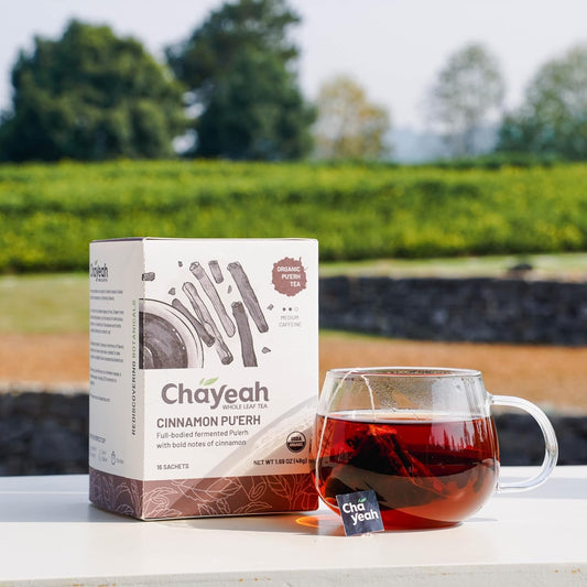 Chayeah, Cinnamon Pu’Erh, Fermented Pu’Erh Black Tea With Cinnamon, Whole Leaf Tea Bag, Usda Organic, Caffeinated (16 Pyramid Tea Sachets)