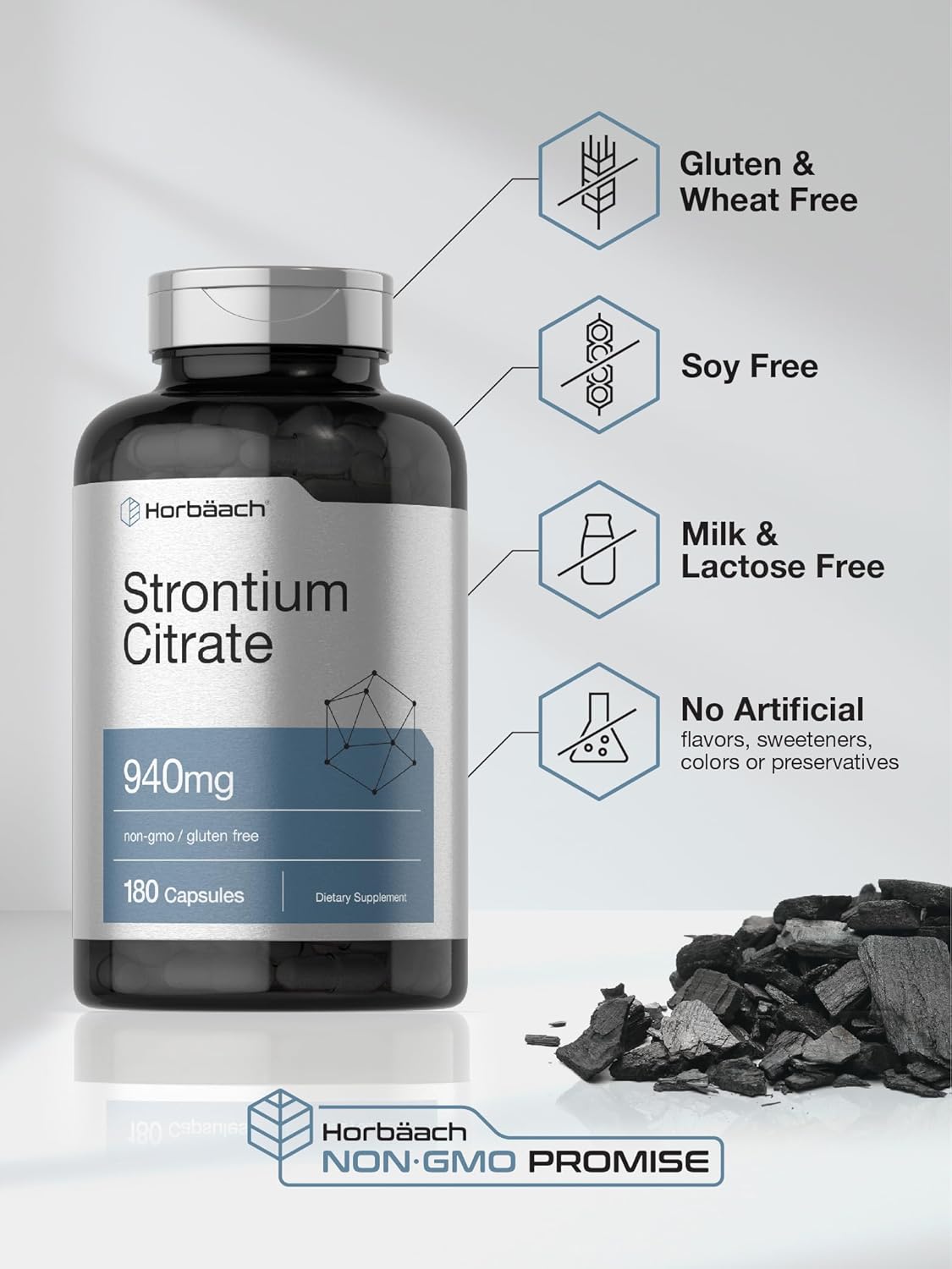 Horbäach Strontium Citrate 940 mg | 180 Capsules | Non-GMO & Gluten Free Supplement : Health & Household