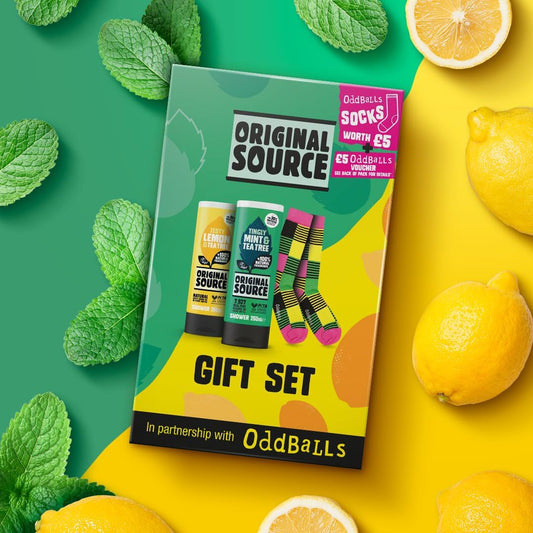 Original Source X Oddballs Gift, Set Mint & Tea Tree Shower Gel, Lemon & Tea Tree Shower Gel, Oddballs Socks, Gifts For Men, 100 Percent Natural Fragrance, Vegan, Cruelty Free