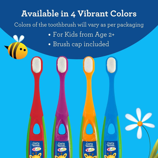 Gurunanda Butter On Gums Toddler Toothbrush With Sand Timer, Extra Soft Bristles For Kids Age 2+, Toothbrush With Tongue Cleaner & Brush Cap (2 Pack)