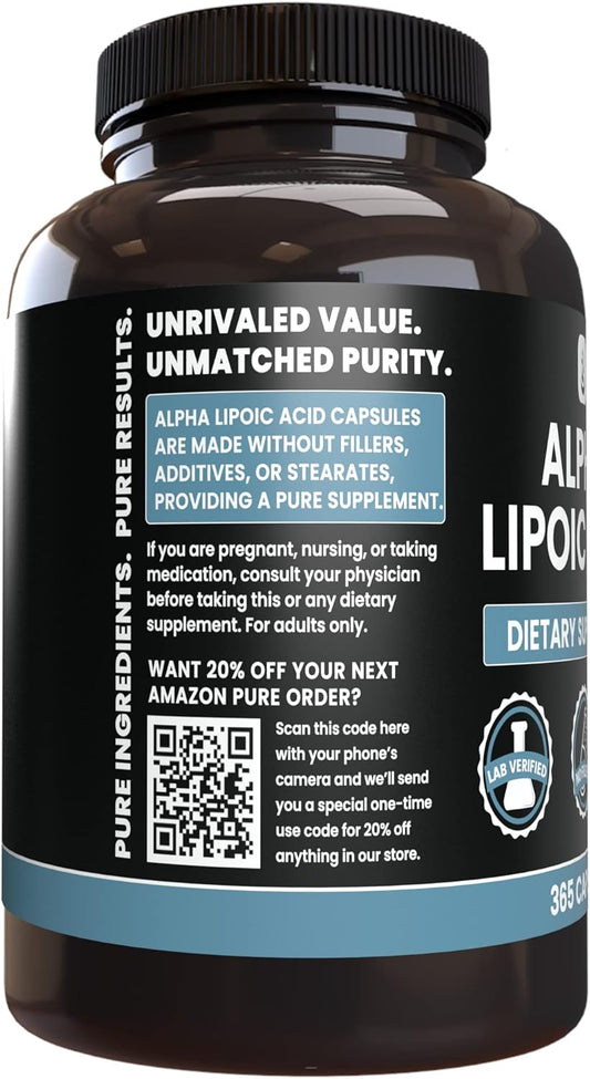 Pure Original Ingredients Alpha Lipoic Acid (365 Capsules) No Magnesium Or Rice Fillers, Always Pure, Lab Verified