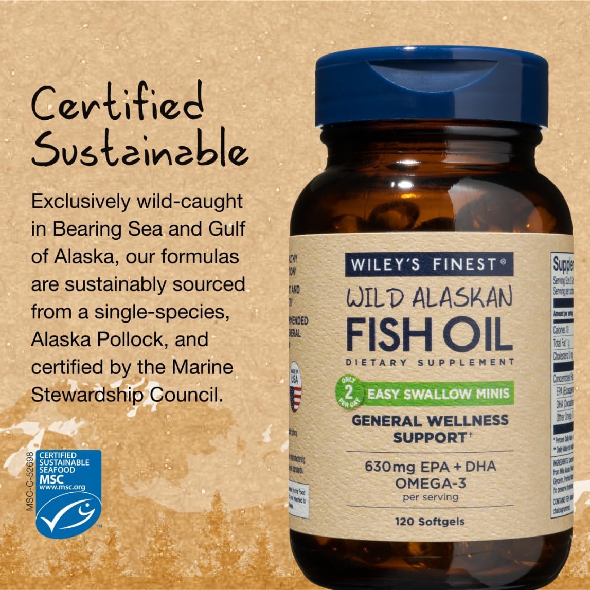 Wiley's Finest Wild Alaskan Fish Oil Easy Swallow Minis - Omega-3 Fish