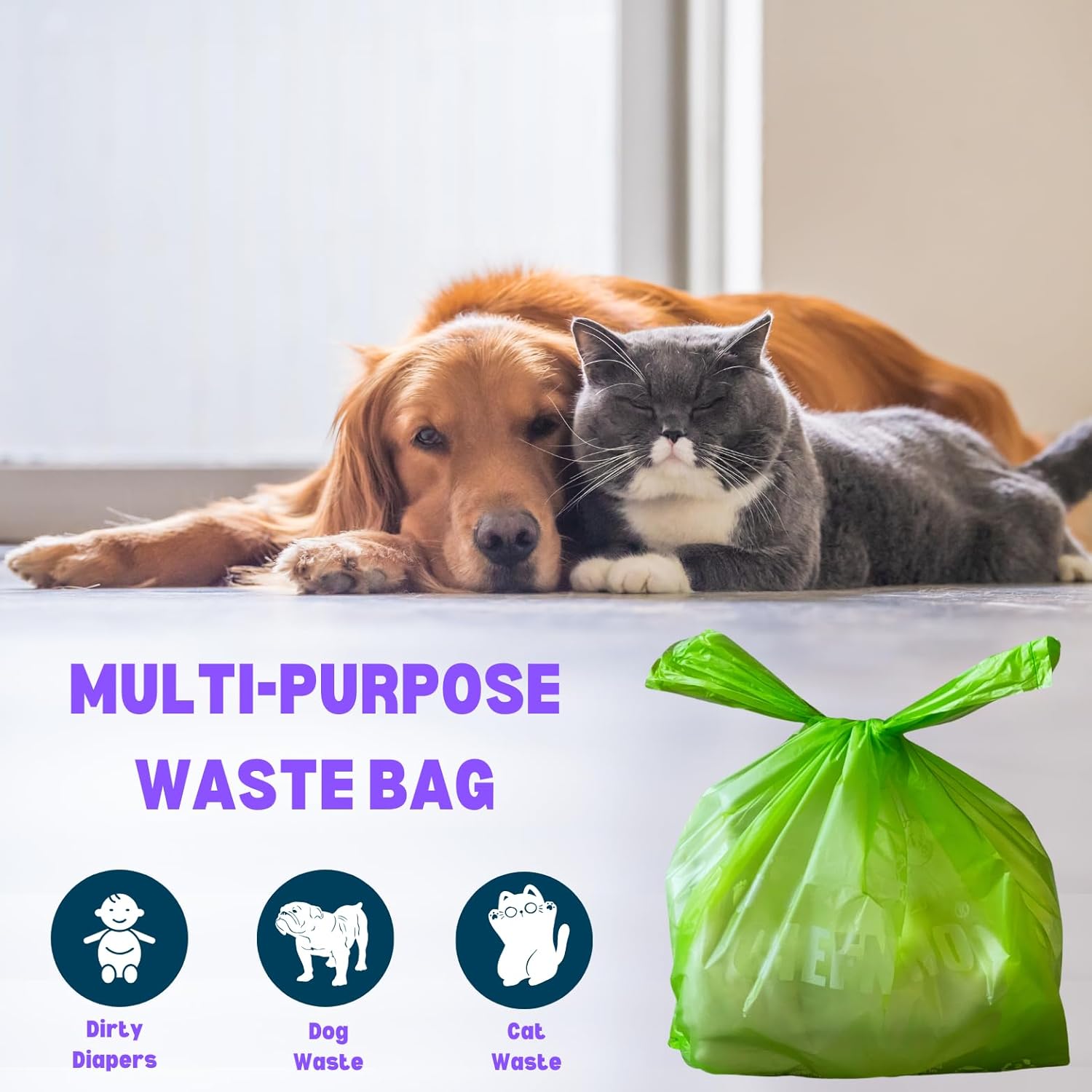 Baby Diaper Bag Disposable Biodegradable Unscented Easy Tie Handles (500 Bags) Made W/Epi Additive Bulk Diaper Sacks Dog Poop Waste Bags Cat Litter Clump & Poop Bags Sanitary Pad Waste Bags (500 Ct.)
