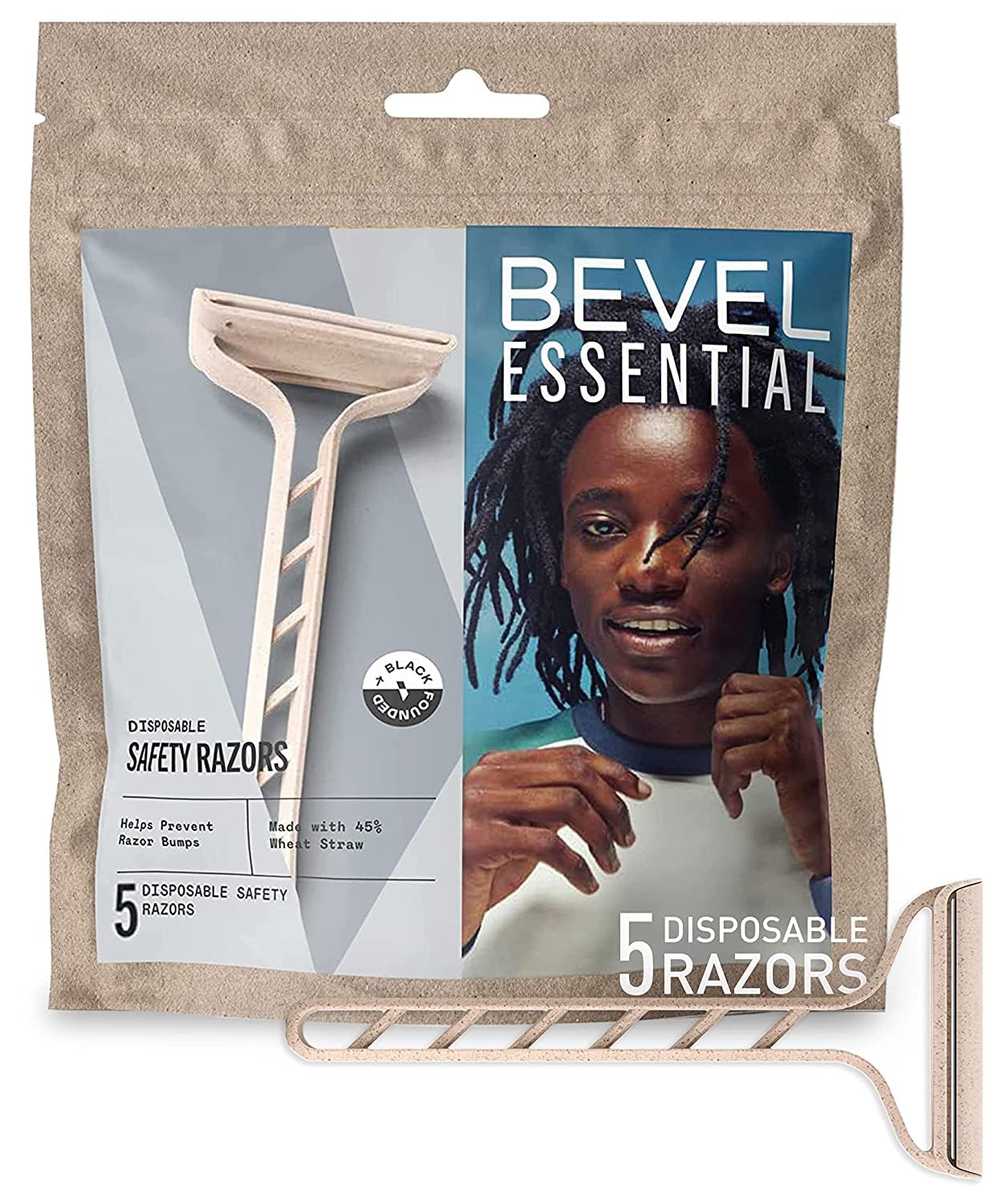 Bevel Essentials Disposable Safety Razors for Men, Double Edge Stainless Steel Blade Helps Prevent Nicks and Razor Bumps, Travel Essentials, 5 Count