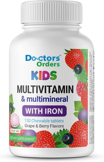 Multivitamin & Multimineral With Iron Chewables For Kids  Vegetarian  Gluten Free Vegetarian  Great Tasting - Natural Flavored Pectin Chews With Vitamins A, B, C, D & E  150 Count