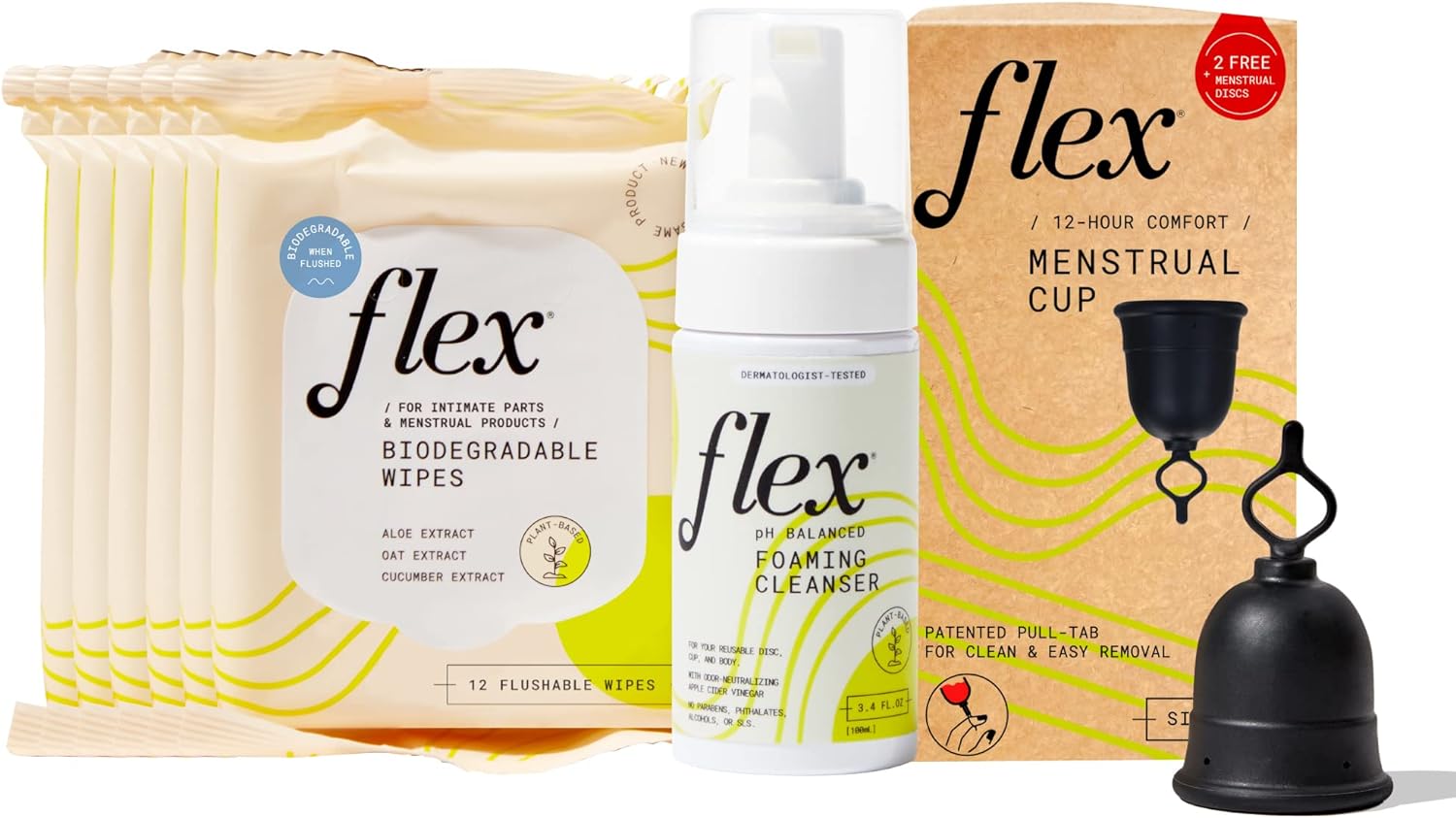 Flex Cup Starter Bundle (Size 01) with Flex Cup + Flex Wash + Flex Wipes 6-Pack