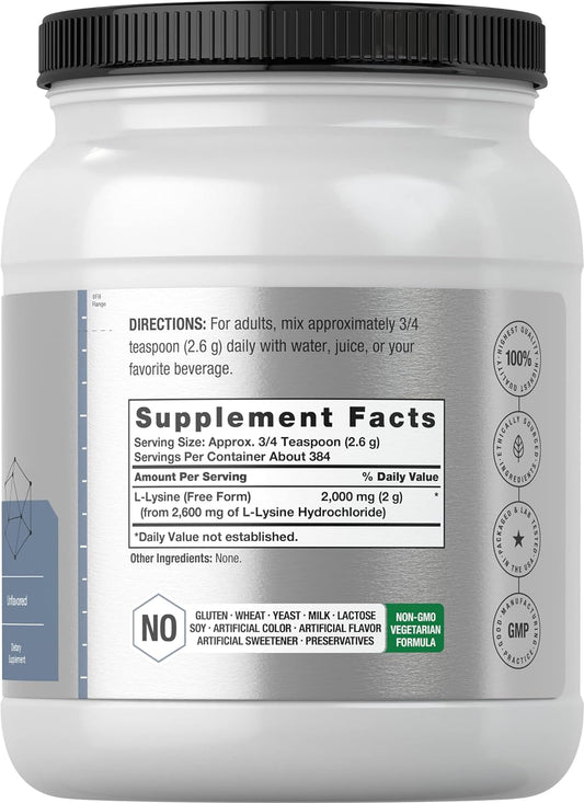 Horbach L-Lysine Powder | 2.2 lbs | Unflavored Free Form Supplement | Vegetarian, Non-GMO, Gluten Free Formula