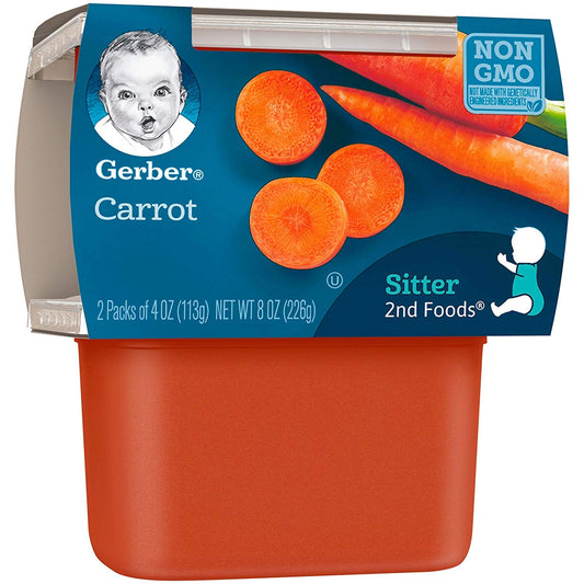 Gerber 2Nd Food Baby Food Carrot Puree, Natural & Non-Gmo, 4 Ounce Tubs, 2-Pack (Pack Of 8)