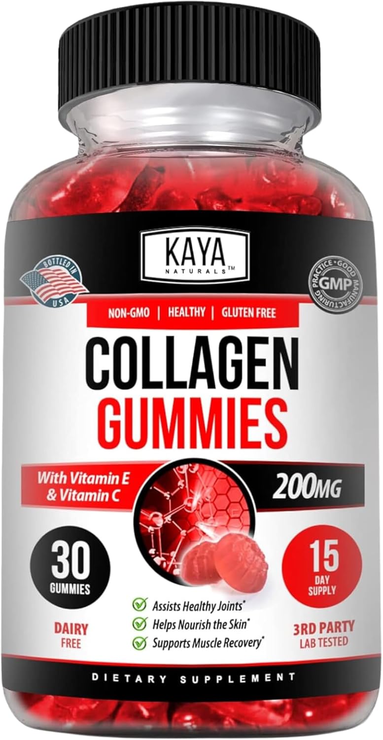 Kaya Naturals Collagen Gummies For Men & Women Supplement | Nature Made Gummies - 1000Mg Of Hydrolyzed Collagen, Vitamin C, Selenium & Biotin, Strawberry Flavor - 30 Count Gummies