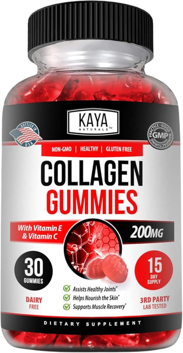 Kaya Naturals Collagen Gummies For Men & Women Supplement | Nature Made Gummies - 1000Mg Of Hydrolyzed Collagen, Vitamin C, Selenium & Biotin, Strawberry Flavor - 30 Count Gummies