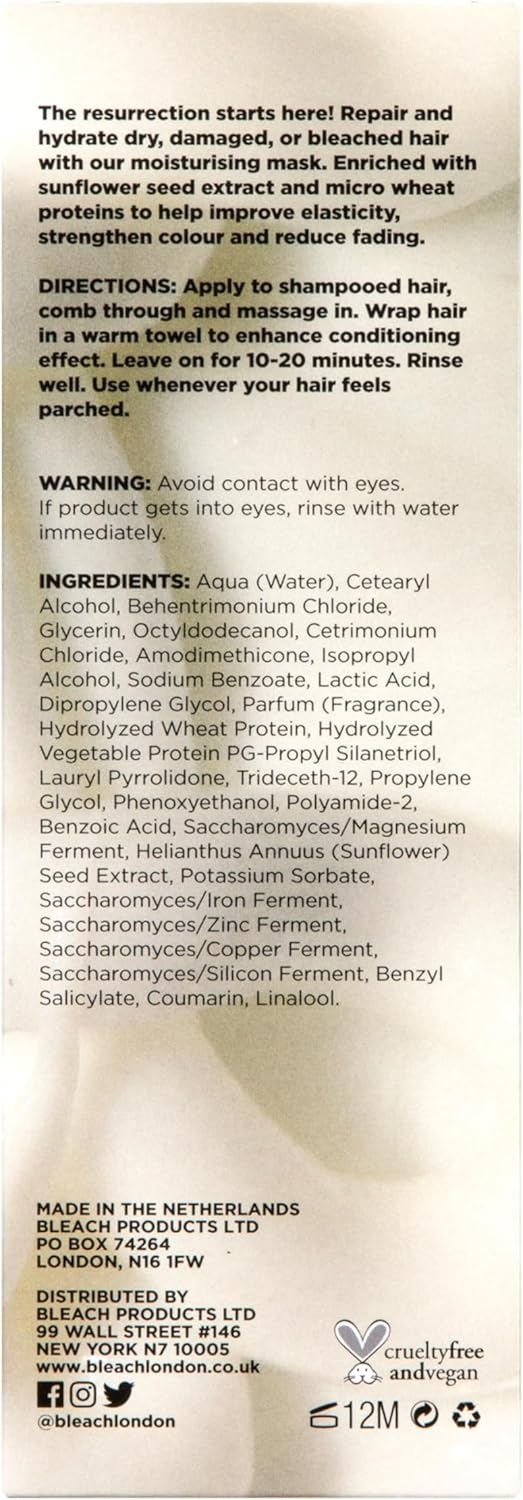 Reincarnation Mask - Bond-Restoring Protein Hair Treatment Repairs And Nourishes Dry Damaged Hair - Vegan & Peta-Approved - 200 Ml - By Bleach London