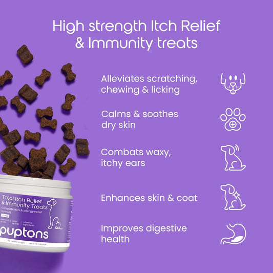 puptons Total Itch Relief & Immunity Treats for Dogs | Stop Itching, licking and scratching | Sooth itchy paws, skin, ears, eyes | For small, medium & large dogs (90 Treats)?TIRE-DOGS-TREA-CHIC
