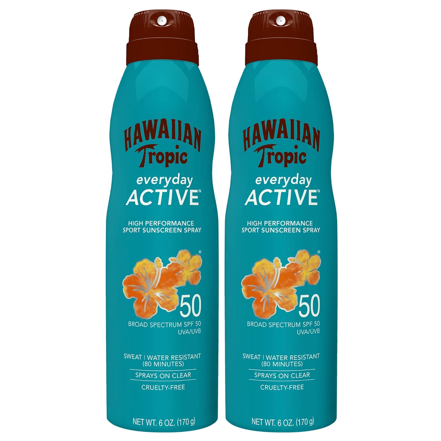 Hawaiian Tropic Everyday Active Spray Sunscreen Spf 50, 6Oz | Hawaiian Tropic Sunscreen Spf 50, Sunblock, Oxybenzone No Sunscreen, Spray On Sunscreen, Body Sunscreen Spray Spf 50, 6Oz Each Twin Pack