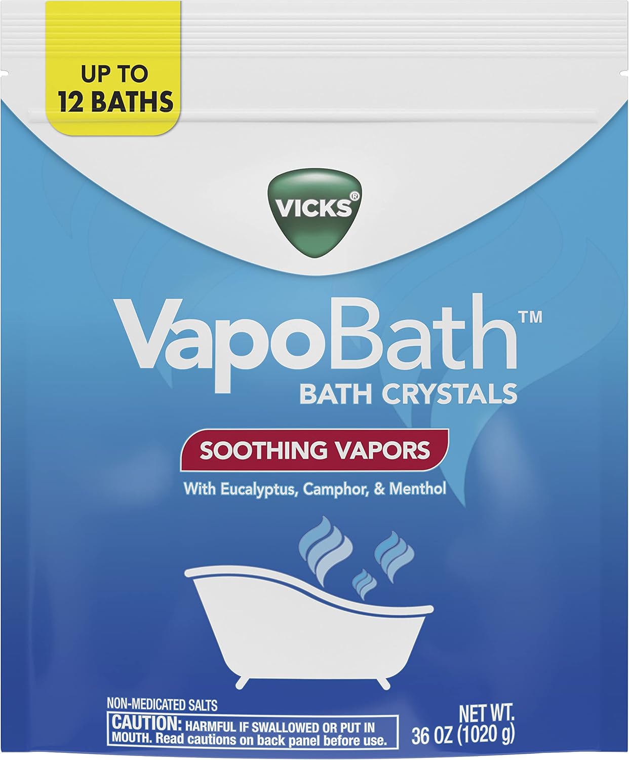 Vicks Vapobath, Bath Salts, Bath Bomb, Non-Medicated Bath Crystals, Comforting Vicks Vapors, Vapor Bath, Aromatherapy With Eucalyptus And Menthol Scent, Contains Essential Oils, 36 Oz