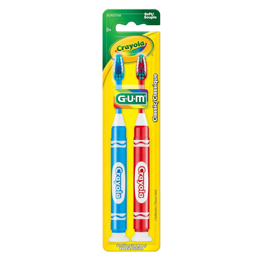 Gum Crayola Marker Children’S Toothbrush, Soft Bristled Kids’ Toothbrush Set Age 5+, Suction Cup Base, 2Ct (6Pk)