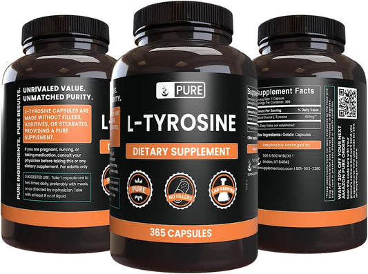 Pure Original Ingredients L-Tyrosine (365 Capsules) No Magnesium Or Rice Fillers, Always Pure, Lab Verified