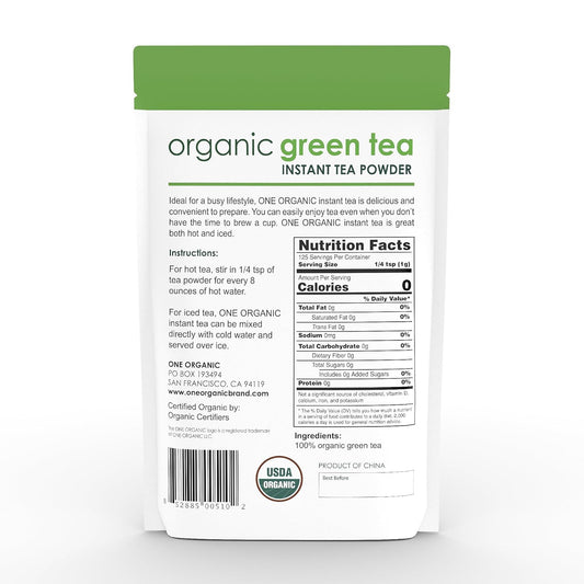 One Organic Instant Tea Powder (Green) – 4.4 Oz. – 125 Servings – Usda Certified Organic – 100% Pure Tea - Instant Hot Or Iced Tea – Unsweetened