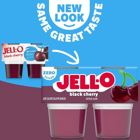 Jell-O Black Cherry Sugar Free Refrigerated Red Jello Cups Gelatin Snack (4 Ct Cups)