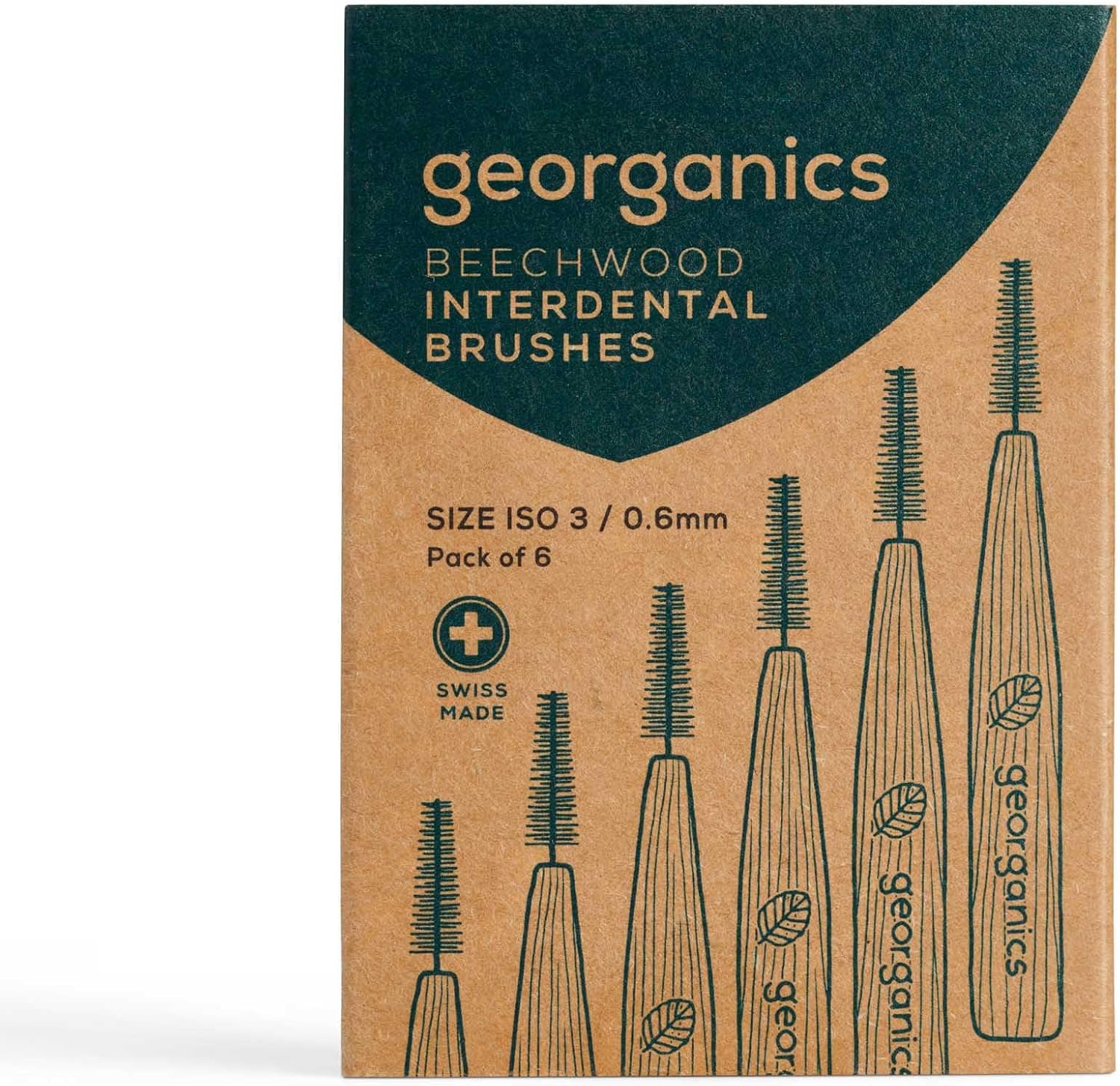 Georganics Beechwood Interdental Brushes ISO 3 (0.6mm) - Naturel and Efficient Teeth Cleaning for Larger Interdental Gaps - Compostable and Biodegradable - Vegan BPA-Free Nylon Bristles - Pack of 6 : Amazon.co.uk: Health & Personal Care