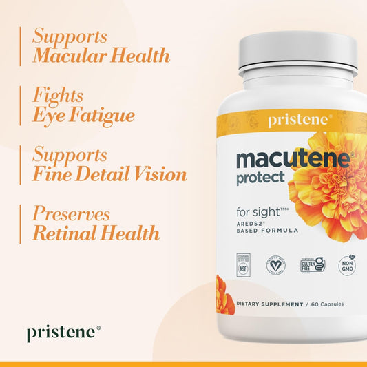 Natural Eye Health Vitamins With Bilberry Zeaxanthin Lutein - Macular Support Supplement, Formula Based On Areds2® Clinical Trials Plus Carotenoids Quercetin Egcg - Macutene® Protect (60 Capsules)