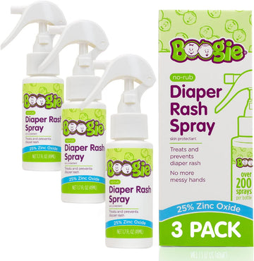 Baby Diaper Rash Cream Spray By Boogie Bottoms, No-Rub Touch Free Application For Sensitive Skin, Over 200 Sprays Per Bottle, 1.7 Oz, Pack Of 3