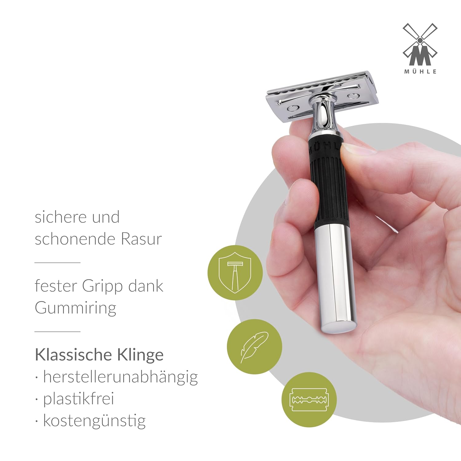 Mühle Neo Safety Razor|Double Edge Safety Razor For Beginners And Experienced Shavers|Sustainable Eco-Friendly And Reusable|For Men And Women|Chrome With Black Silicone Grip Handle : Beauty & Personal Care