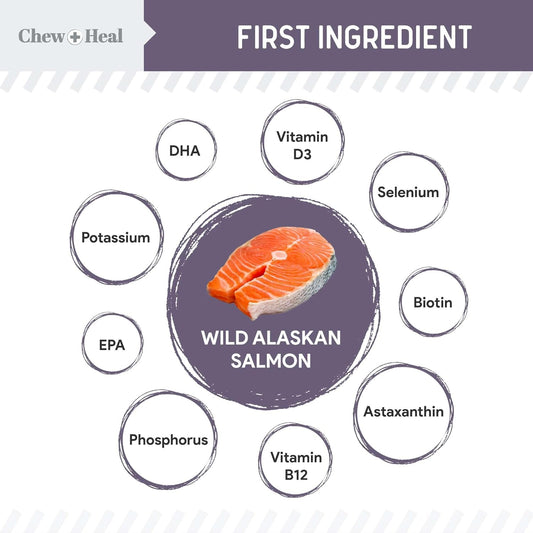 Chew + Heal Labs Seniors Soft Jerky Salmon Dog Treats - 5 Oz Of Omega Jerky - Dog Joint Supplement With Wild Alaskan Salmon And Turmeric - Made In The Usa