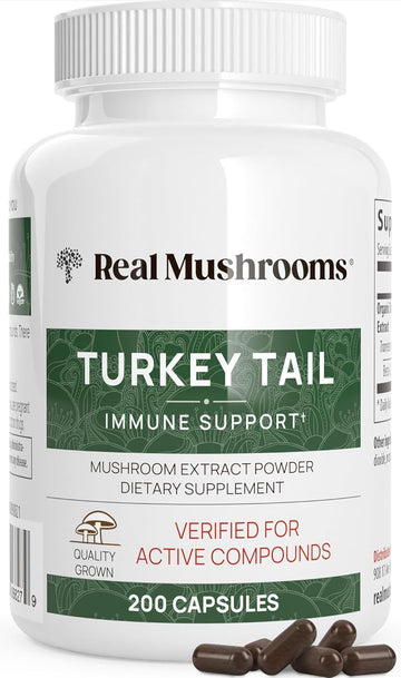Turkey Tail Capsules - Organic Mushroom Supplement With Potent Extract For Gut, Energy, Brain, Immune Support Vegan Extract, Non-Gmo, 200 Caps