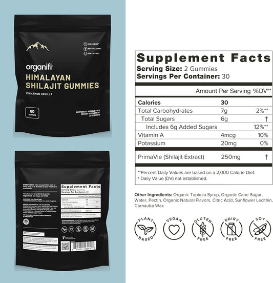 Organifi Shilajit Gummies - Himalayan Shilajit For Men And Women With Primavie Shilajit, 40-Plus Trace Minerals, And More - Hormone Balancer, Boosts Cellular Energy, Beats Fatigue, And More, 60 Count
