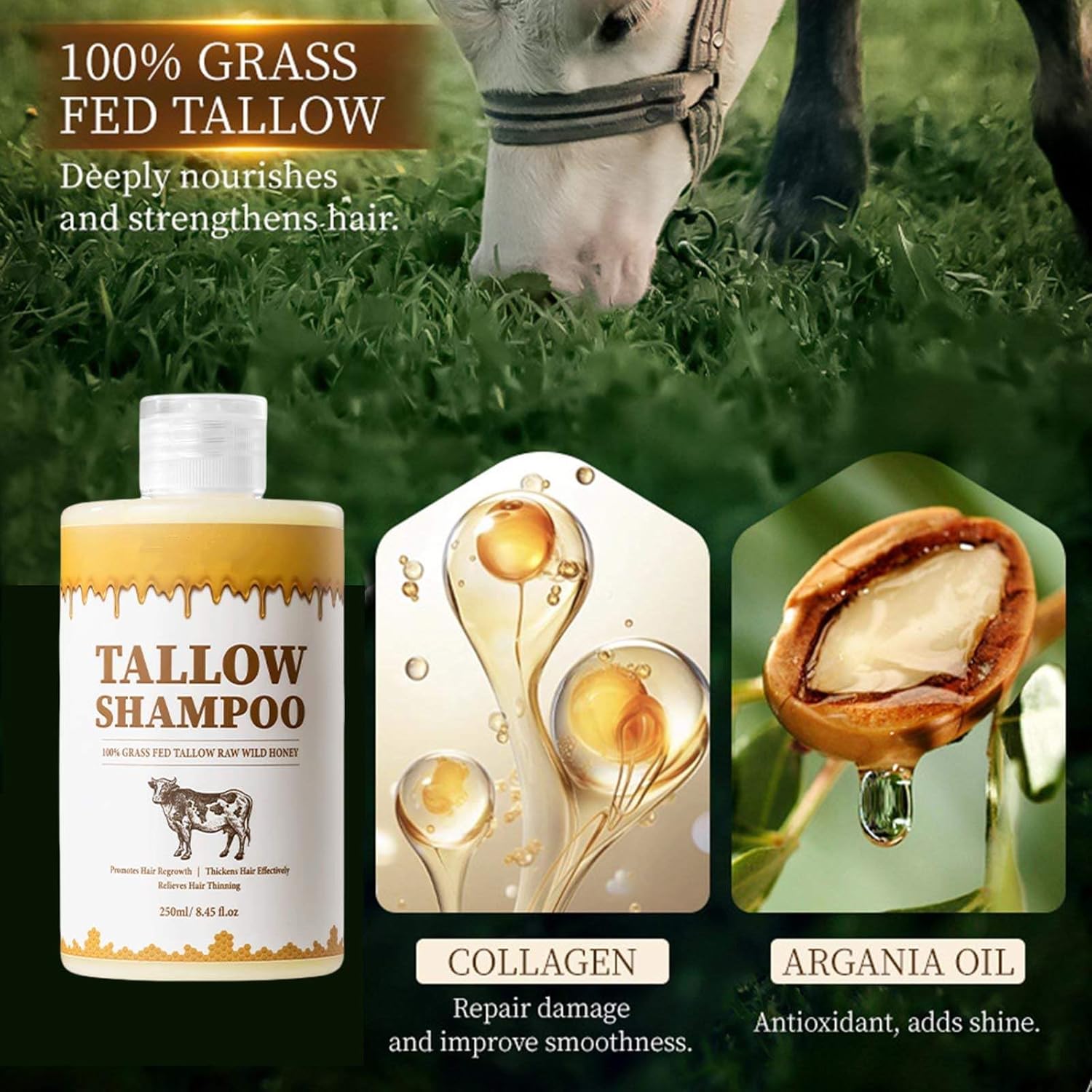 Beef Tallow Shampoo And Conditioner Set - Cleans, Moisturizes,Thickening, Volume, Control Oil Smooth Frizz Strengthen Hair, Add Shine & Softness, Nourish Scalp & Hair,For Damaged Thinning Hair(500Ml)